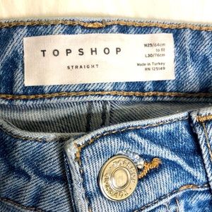 Topshop Ripped Raw Hem Straight leg Hi Rise  Jeans